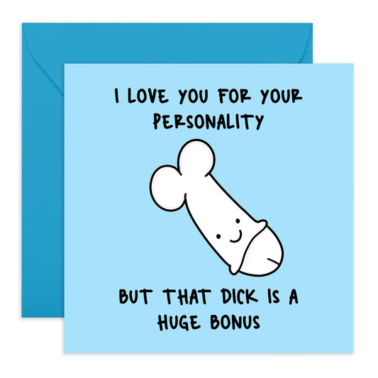 Naughty Birthday Card For Husband - That D*ck Is A Huge Bonus - Rude Anniversary Card For Him Partner Fiance - Valentines Card Boyfriend - Comes With Stickers - By Central 23