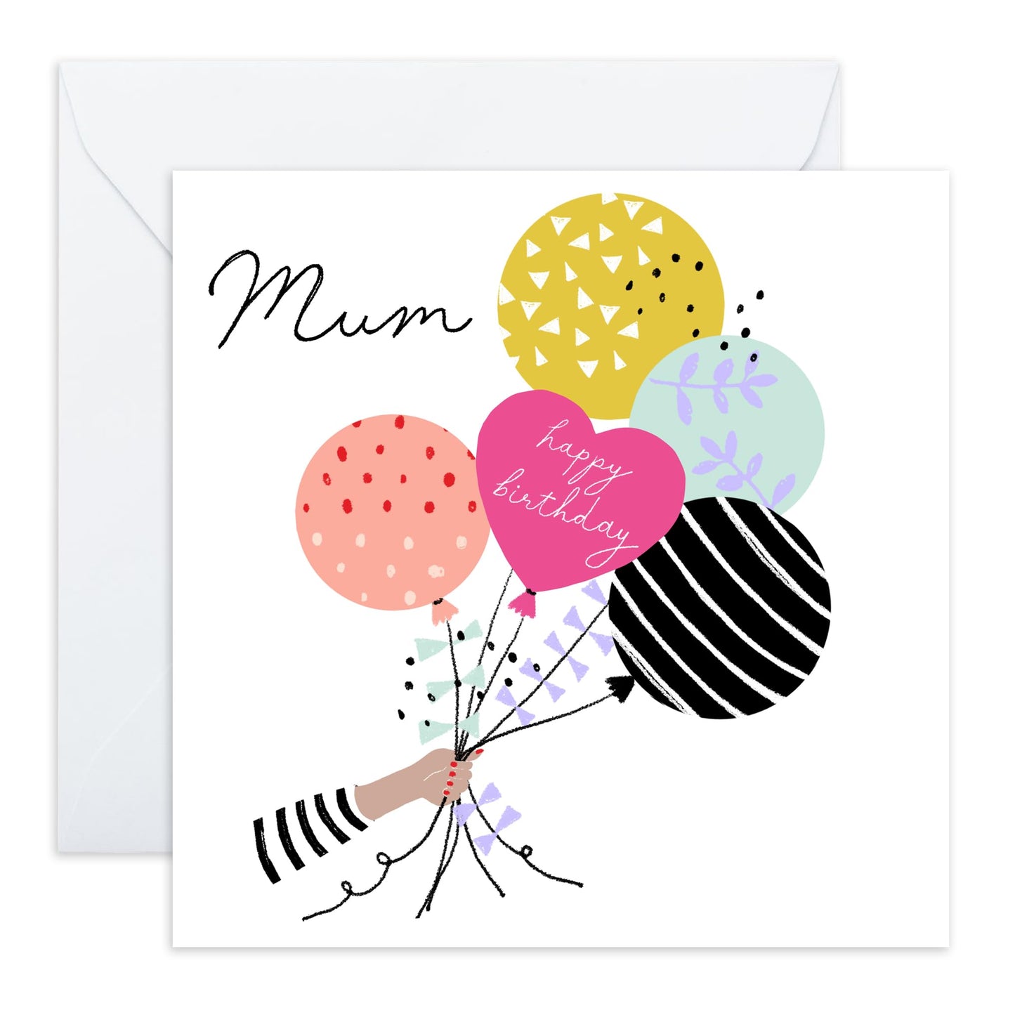 Birthday Card For Mum - Mum Patterned Balloons - Pretty Greeting Cards For Mum - Greeting Cards For Mummy - Birthday Card For Mother From Son Daughter - Comes With Fun Stickers - By Central 23