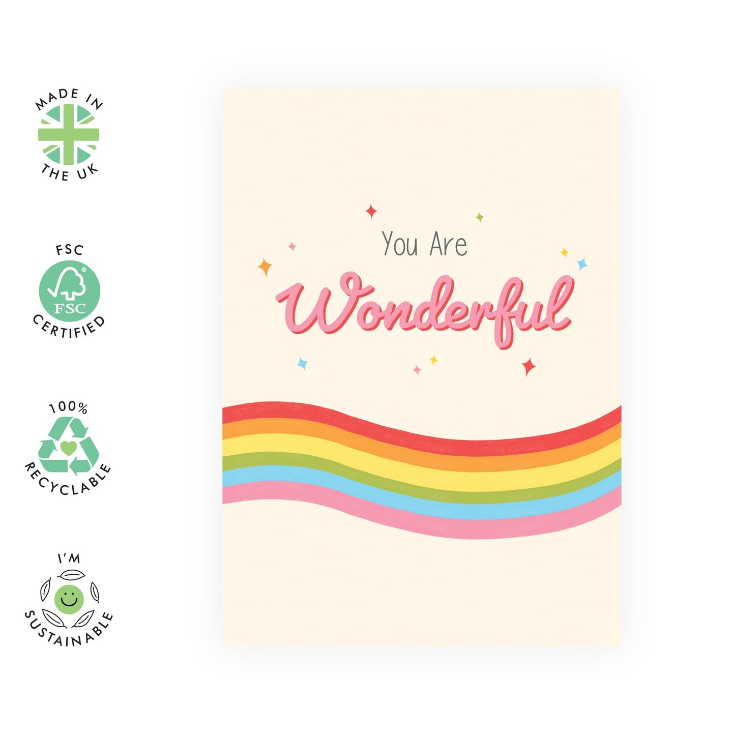 Uplifting & Sweet Greeting Card - 'You Are Wonderful Rainbow' - Gifts for Bestie, BFF, Best Friend, Sister, Sis, Auntie, Colleague, Partner, Her - Great Personality - Comes with Fun Stickers