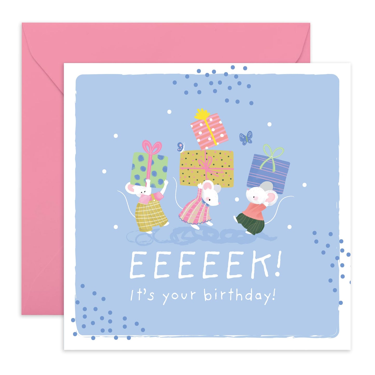 Adorable Birthday Card Mouse & Presents - 'Eeek It's Your Birthday' - Gifts for Sister, Wife, Besties, BFF, Girlfriend, Colleague, Coworkers - Giving Gifts - Comes with Fun Stickers