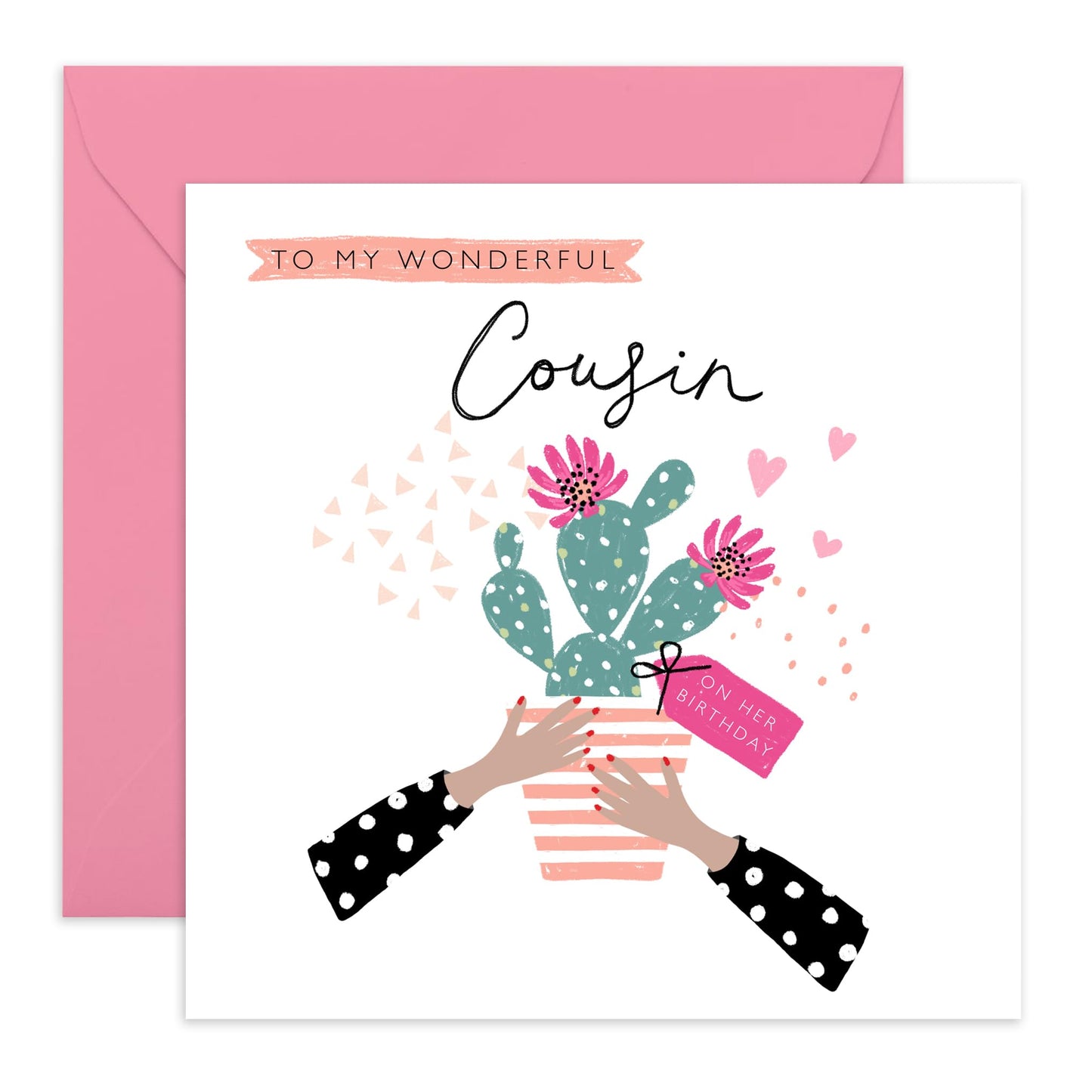 Birthday Card For Cousin - To My Wonderful Cousin Cactus - Happy Birthday Card For Her Women Female Ladies - Elegant Gift For Women - Comes With Stickers - By Central 23