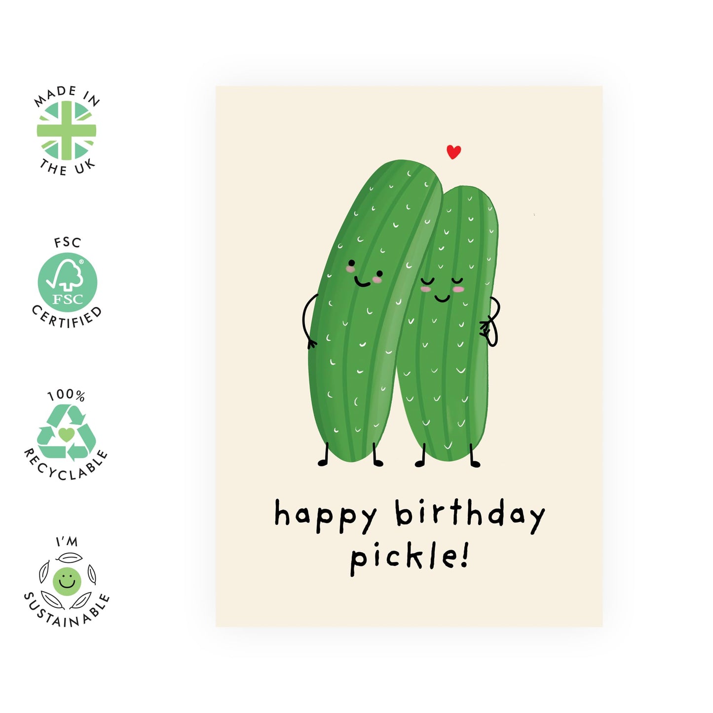 Sweet Birthday Card - HBD Pickle - Cute Pun Greeting Card for Him, Her, Wife, Husband, Partner, Boyfriend, Girlfriend, Babe, Men, Women, Hun, Other Half - Comes with Fun Stickers