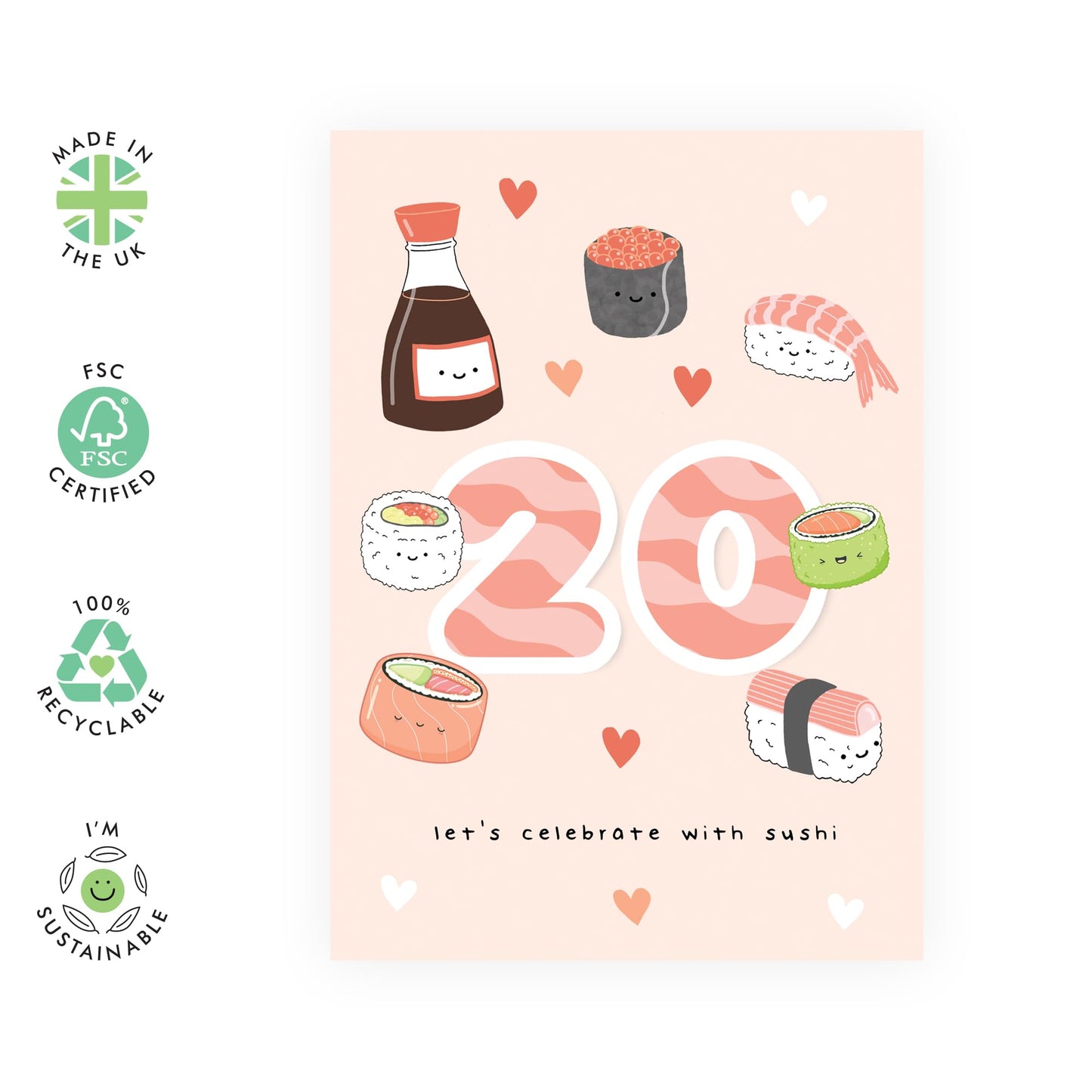 20th Birthday Card For Her - Sushi Birthday Age 20 - Sweet Birthday Card - Women Sister - Happy Twenty Birthday Card - Daughter Sister Niece Friends - Comes With Fun Stickers - By Central 23