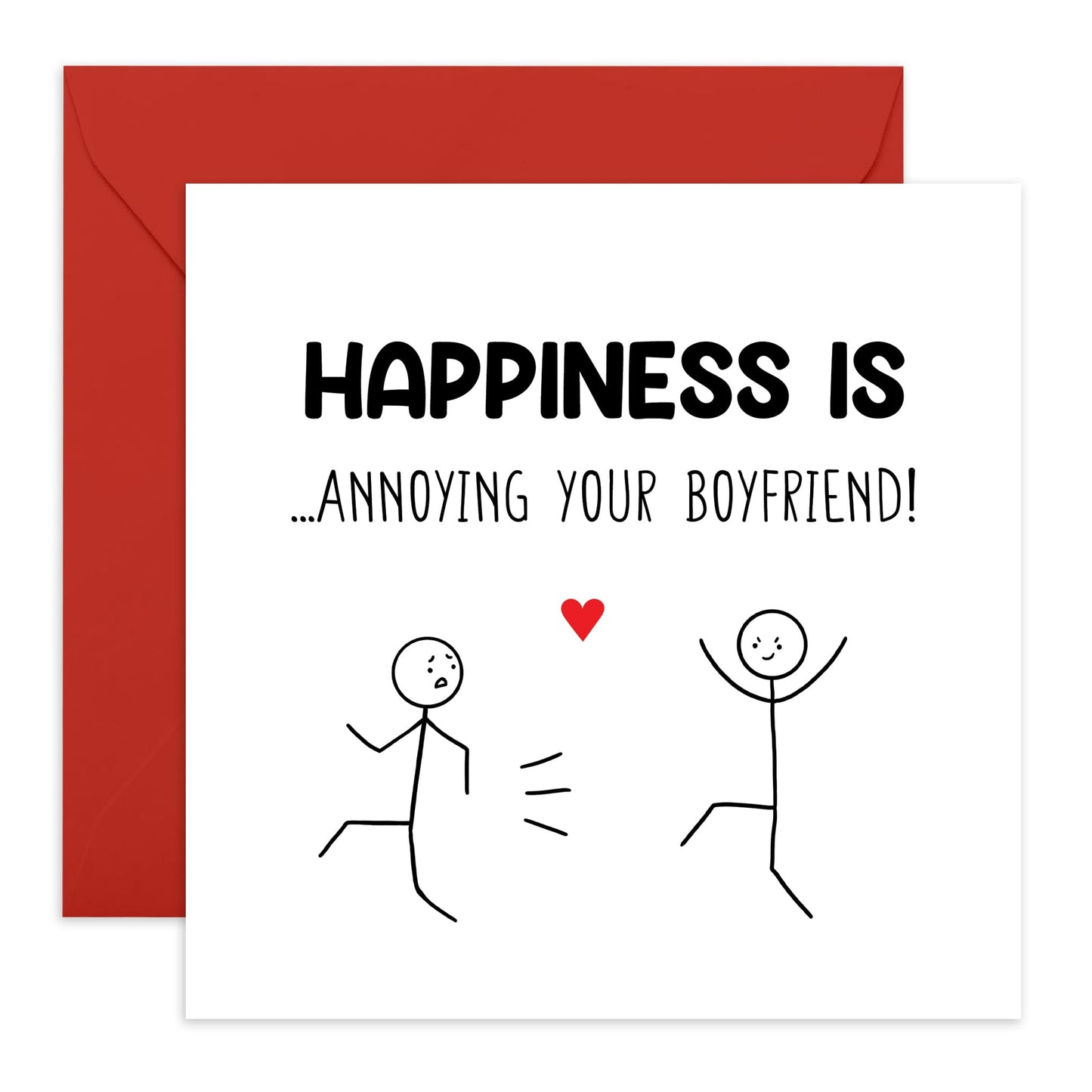 Greeting Card - 'HAPPINESS IS ANNOYING BOYFRIEND - Perfect for Celebrating Your Playful & Loving Relationship - Ideal for Adding a Touch of Humor to His Special Day - Comes With Stickers By Central 23