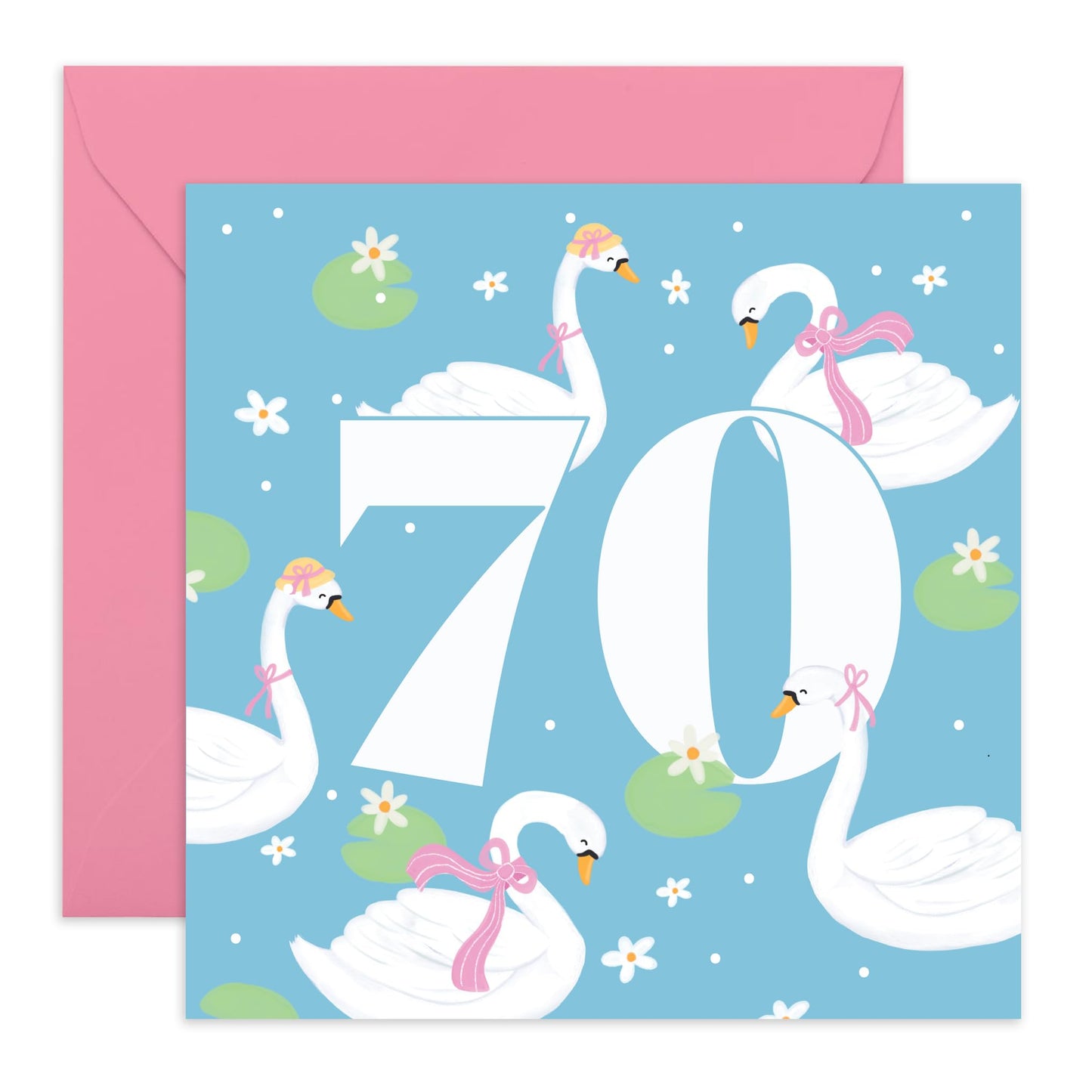 Elegant Birthday Card For Women Age 70 - Swan 70 - Pink Greeting Cards For Her Seventieth Bday - Happy 70th Birthday Cards - Gifts For Friends Aunt Mum - Comes With Stickers By Central 23