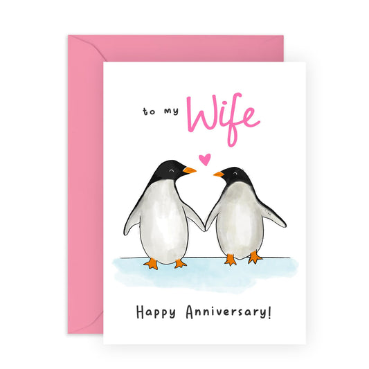 Wife Anniversary Card - To My Wife - Penguin Anniversary Card For Her - Sweet Wedding Anniversary Card Gift For Women Wife Her - Comes With Stickers - By Central 23