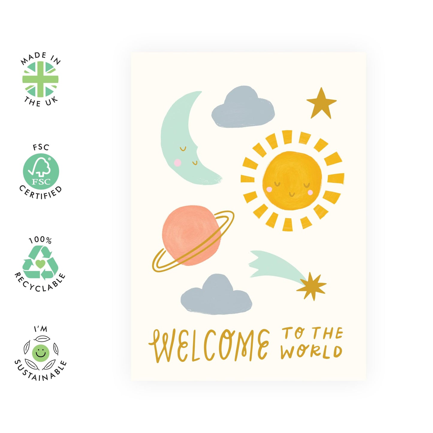 Greeting Card - 'WELCOME SPACE WORLD BABY' - Perfect for Celebrating the Arrival of a New Baby with a Cosmic Theme - Ideal for Baby Showers or Announcements - Comes with Stickers by Central 23
