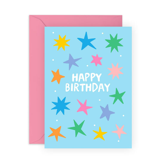 Colourful Stars Birthday Card - 'Stars Birthday' - Gifts for Besties, Best Friends, Colleagues, Officemate, Her, Co-worker, Sister, Grandma, Mum, Auntie - Shining - Comes with Fun Stickers