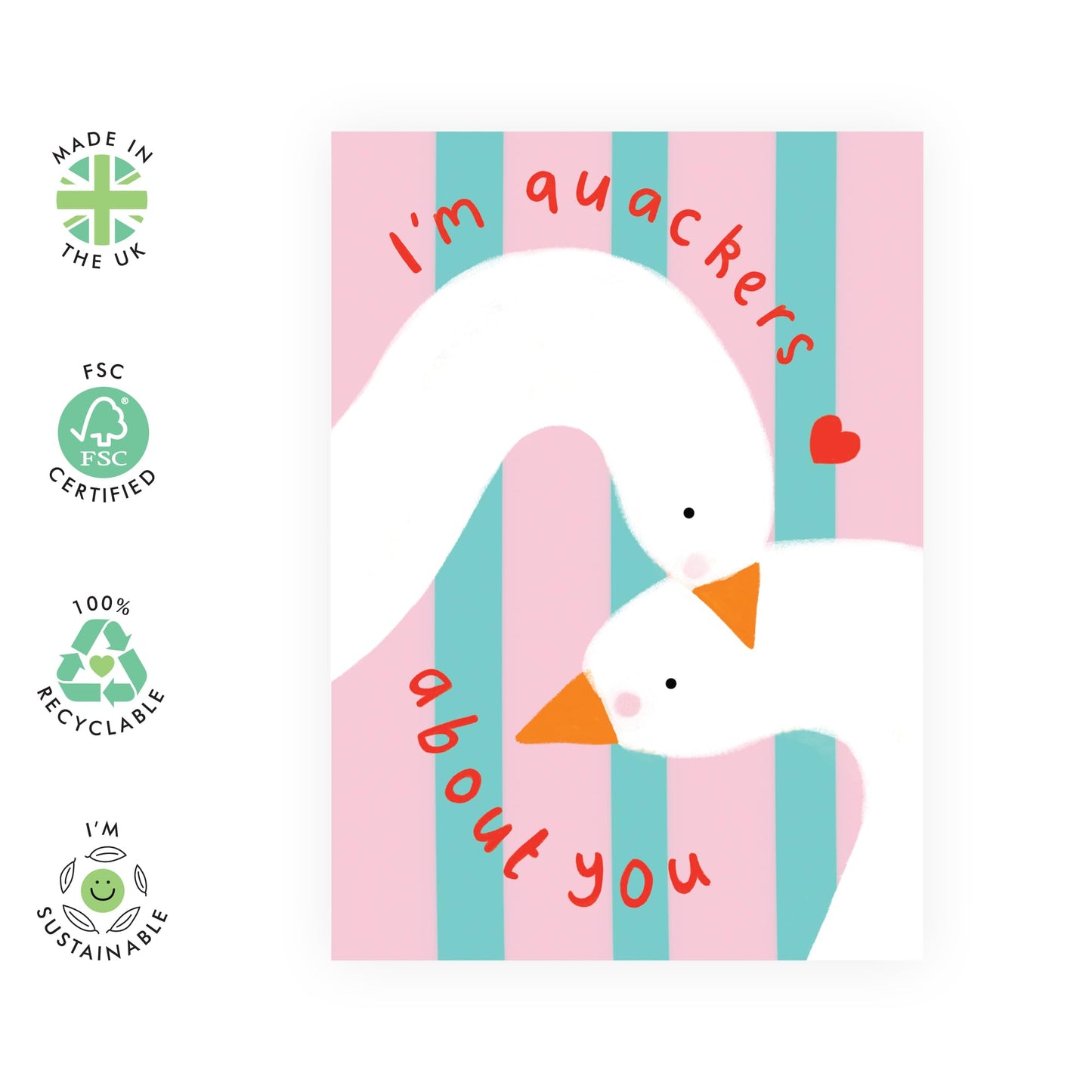 Fun Greeting Card - 'QUACKERS ABOUT YOU' - Perfect for Adding a Playful and Colorful Touch to Your Message - Ideal for Friends Who Enjoy a Quirky and Fun Note - Comes With Stickers By Central 23