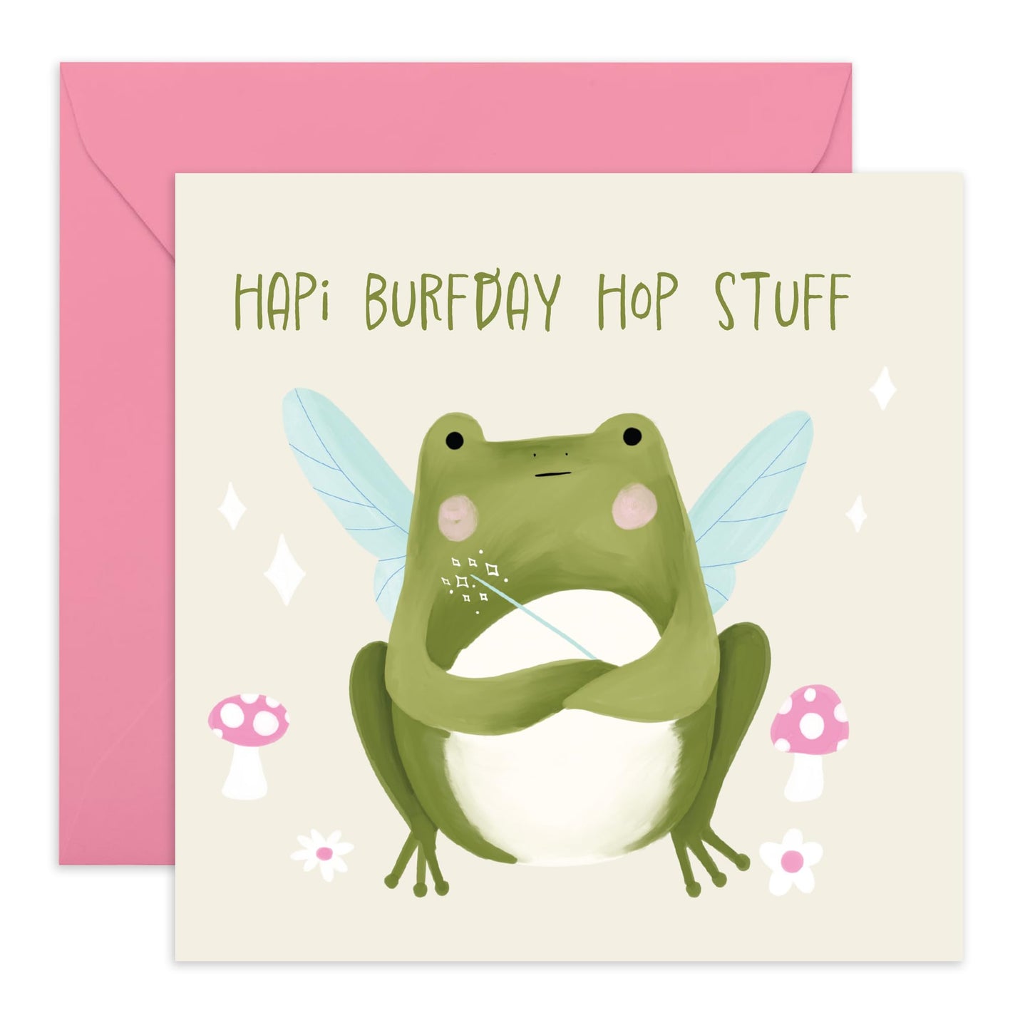 Girlfriend Birthday Cards Funny - Happy Burfday Hop Stuff - Frog Fairy - Wife Birthday Card - Humorous Greeting Cards For Her - Best Friend Bestie Bff - Comes With Stickers - By Central 23