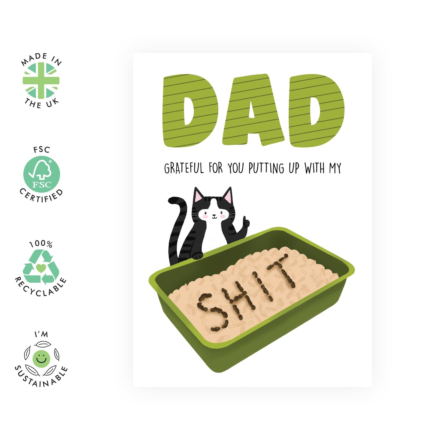 Greeting Card - PUTTING UP WITH MY SH*T CAT DAD - Perfect for Celebrating a Dad’s Love & Patience with a Touch of Humor - Ideal for Adding Fun to His Special Day - Comes With Stickers By Central 23