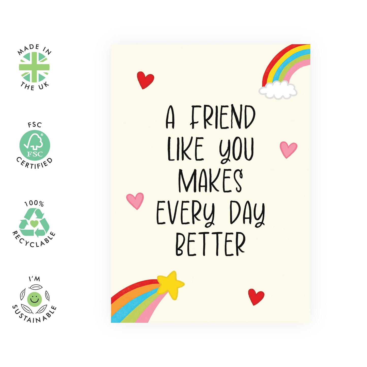 Friendship Greeting Card – 'A Friend Like You Makes Every Day Better'– Heartfelt Card for Best Friends, Besties, Him, Her, Women, Men, Birthdays, or Appreciation -Comes with Fun Stickers