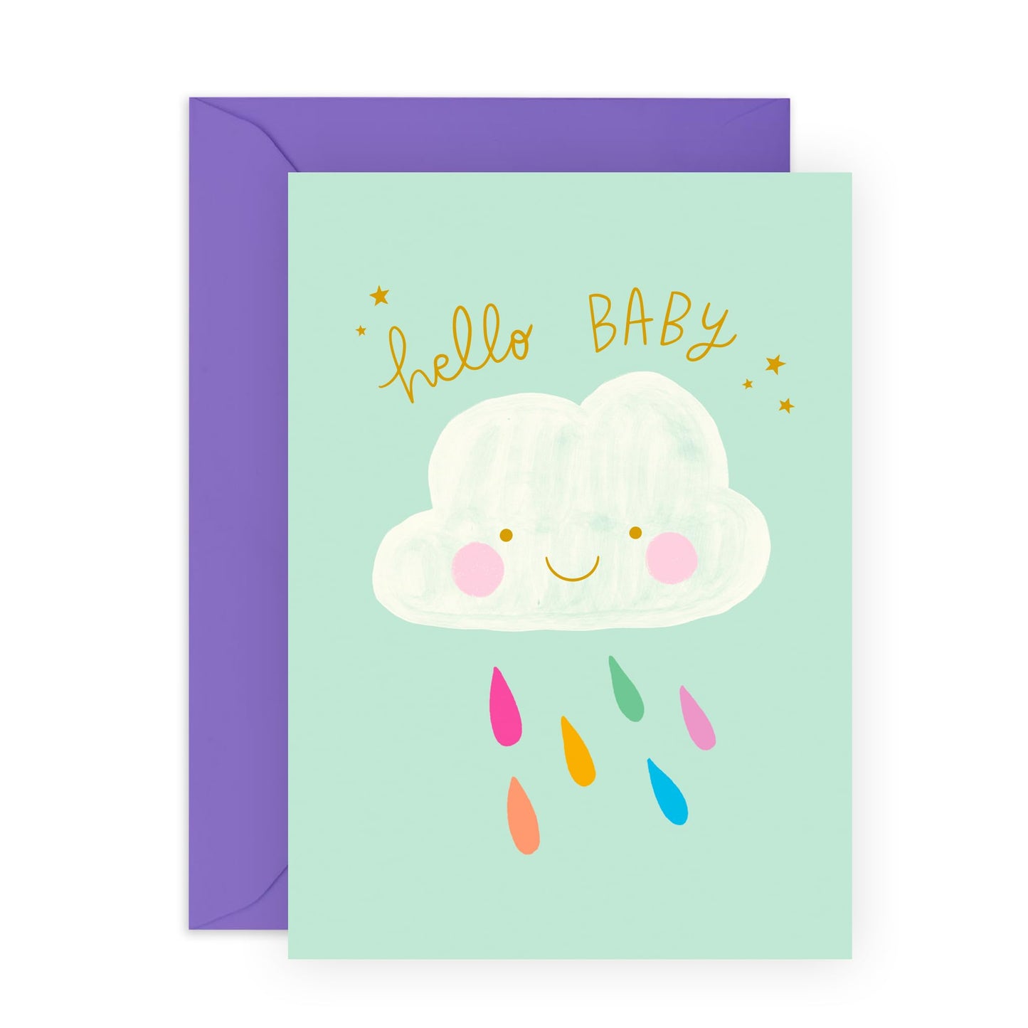 Sweet Greeting Card - 'HELLO BABY CLOUD' - Perfect for Welcoming a New Lovely Baby with a Touch of Softness and Joy - Ideal for Announcements or Baby Showers - Comes with Stickers by Central 23