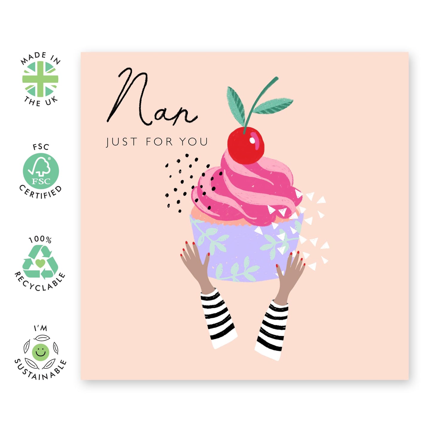 Nanny Birthday Card - Just For You Cupcake - Nan Birthday Card For Women - Granny Greeting Cards - Mother's Day Retirement Congratulations - Nanny Gifts For Her - Comes With Stickers By Central 23