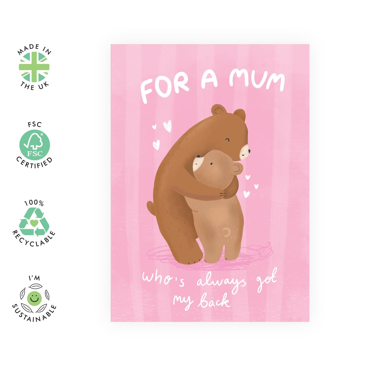 Happy Birthday Mum Card - You Got My Back - Sweet Bear Hug - Mothers Day Card For Mum, Mam, Mama, Women - Thank You Note Card For Her - I Love You Cards from Son Daughter - Comes With Fun Stickers
