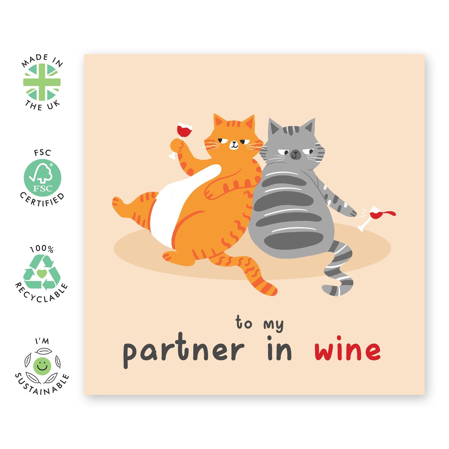 Cat Birthday Card - Partner In Wine Cats - Funny Birthday Card For Husband Wife - Birthday Gifts For Cat Lovers - Birthday Card For Friends Pet Owners - Comes With Fun Stickers By Central 23