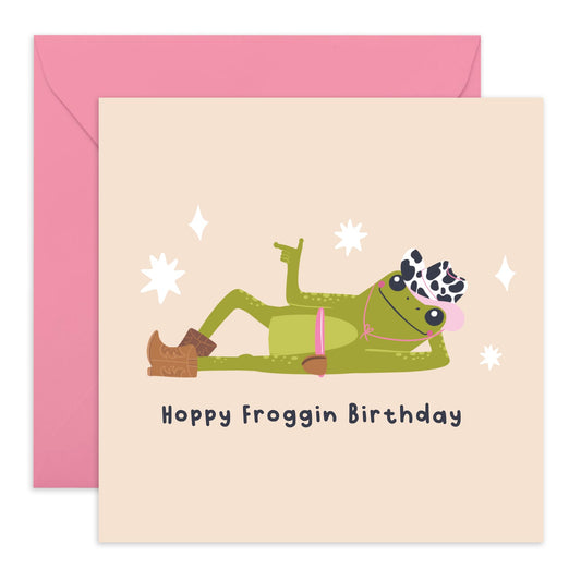 Funny Frog Greeting Card for Him Her – ‘Hoppy Froggin Birthday’ – Cute Greeting Card for Dad, Brother, Sister, Colleagues, Friends, Bestie, BFF, Colleagues, Coworkers - Comes with Fun Stickers