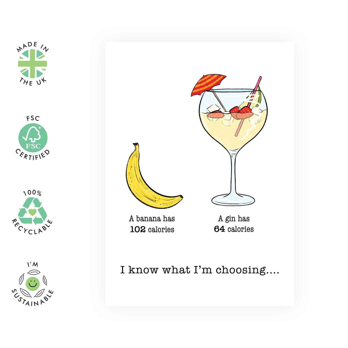 Mum Birthday Card - Banana And Gin Calories - Mothers Day Card - Gifts For Her From Daughter Or Son - Womens Birthday Card For Mummy Step Mum - Comes With Stickers By Central 23