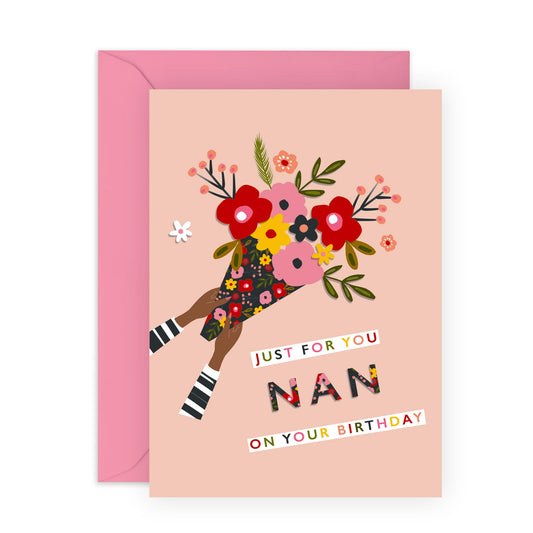 Birthday Cards For Nan - Nan Floral Bouquet - Flower - Pretty Floral Greeting Cards For Grandma - Floral Birthday Card - Gifts For Nana Nanny Grandmother - Comes With Fun Stickers - By Central 23