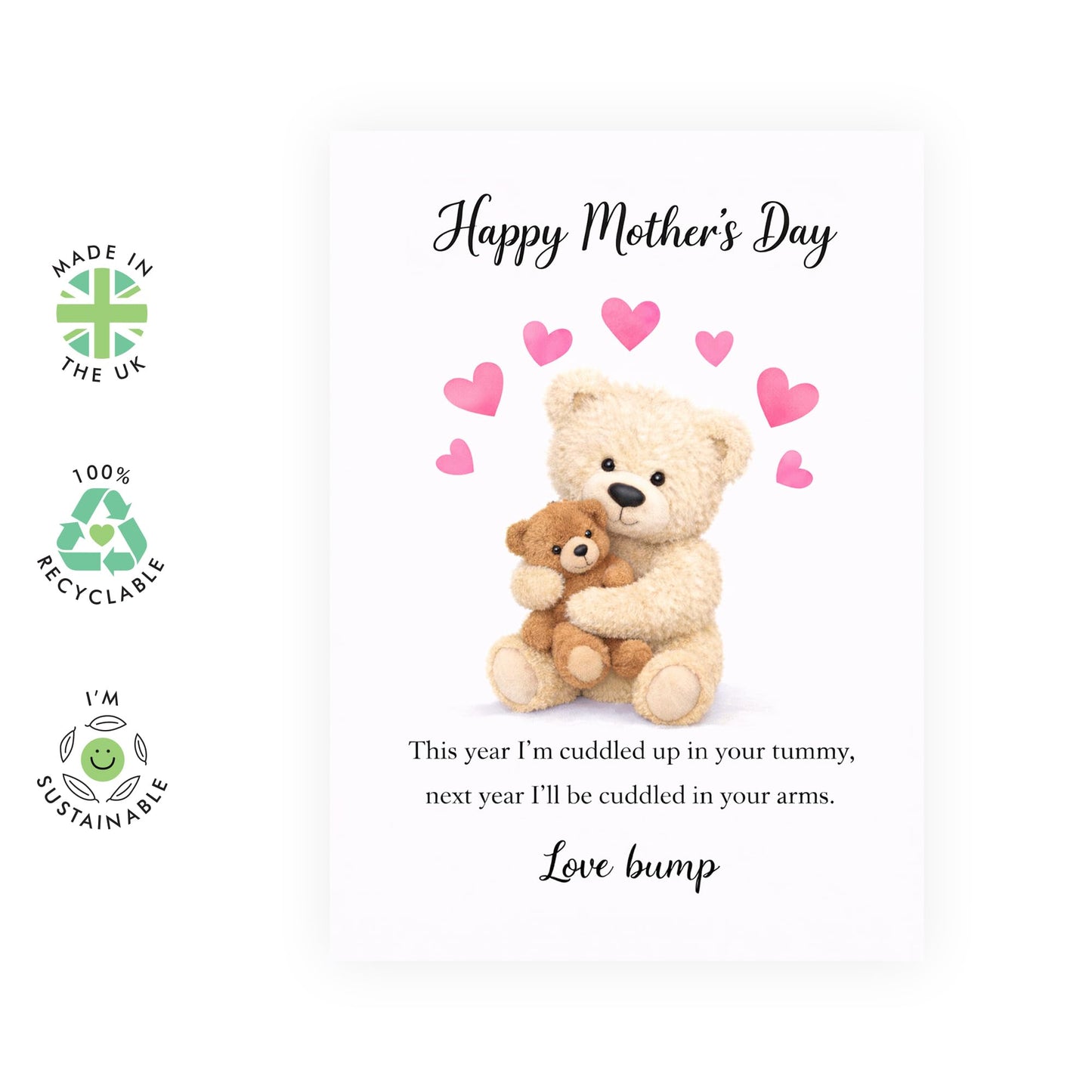 First Mother’s Day Card for First Time Mum - ‘Cuddled in Your Arms, From the Bump’ - Cute Pregnancy Greeting Card for Mummy to Be - Expectant Mum Gift - Includes Premium White Envelope