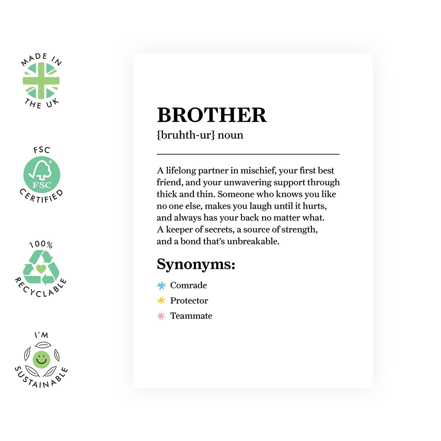 Heartfelt Greeting Card for Bro - "Brother Definition" - Presents for Him, Step Bro, In Law, Sibling, Family - Thoughtful Birthday, Thank You, or Just Because - Includes Blue Envelope