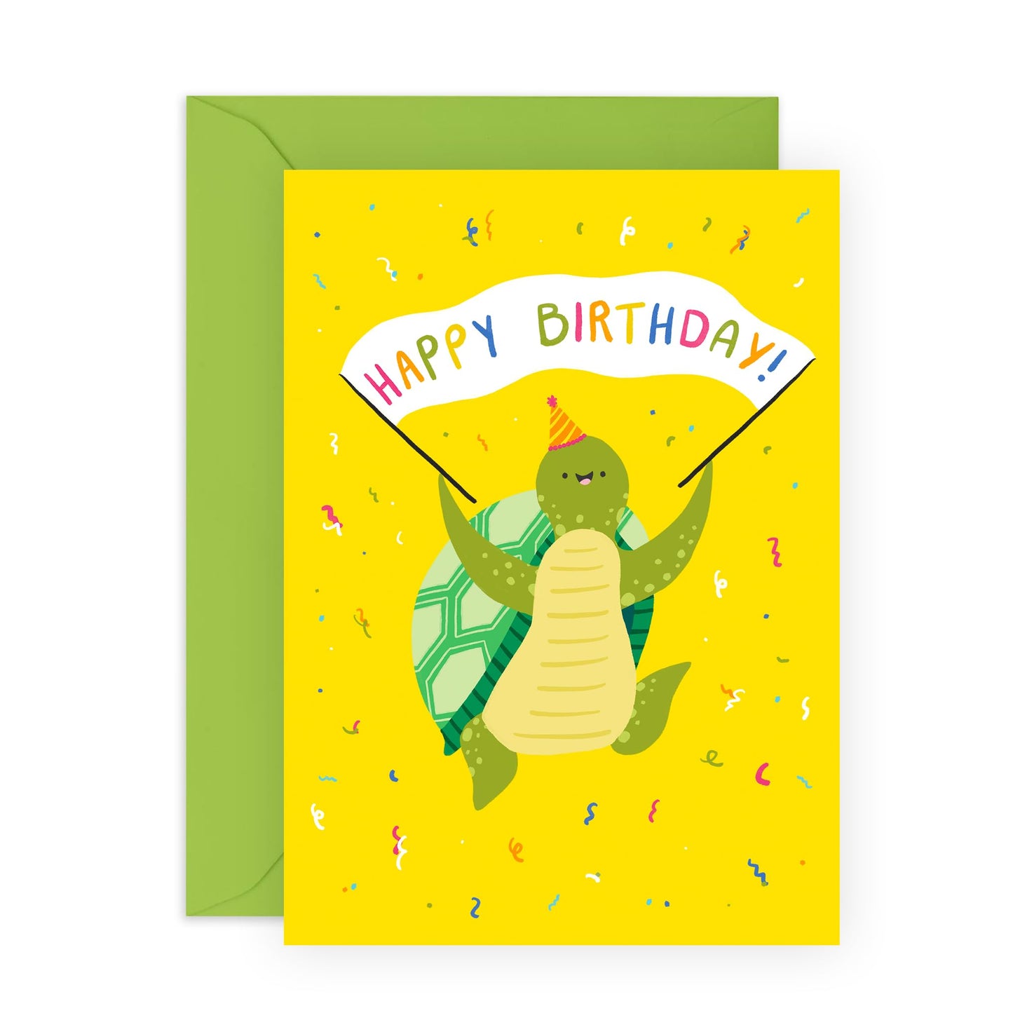 Happy Birthday Card For Boys Girls - Yellow Turtle Party - Kids Birthday Cards Cute Quirky - Gifts For Her Him Men Women Son Daughter Niece Nephew - Comes With Fun Stickers By Central 23