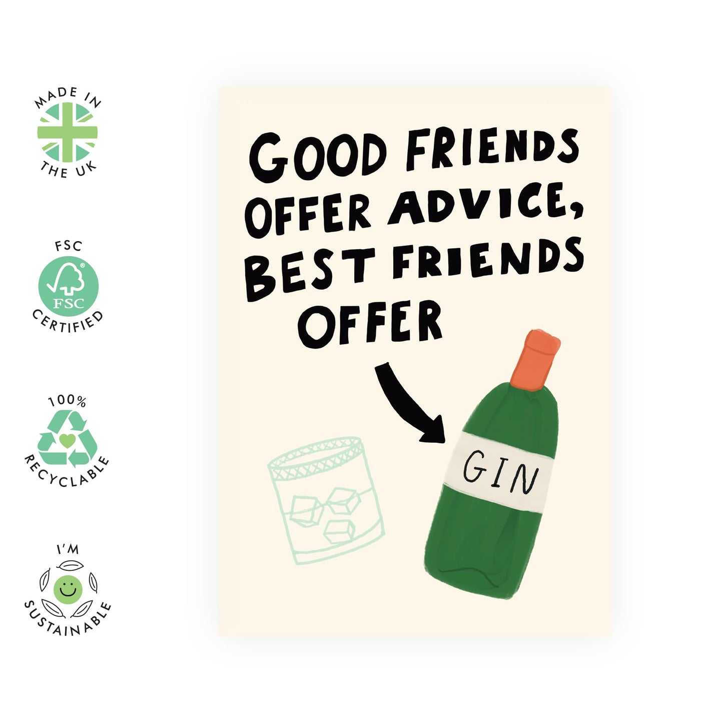 Birthday Card for Real Friends - 'Best Friends Offer Gin' - Gifts for Best Friends, Besties, BFF, Bruv, Lads, Buddies,Girlfriends, Mates, Coworkers - Gin - Comes with Fun Stickers