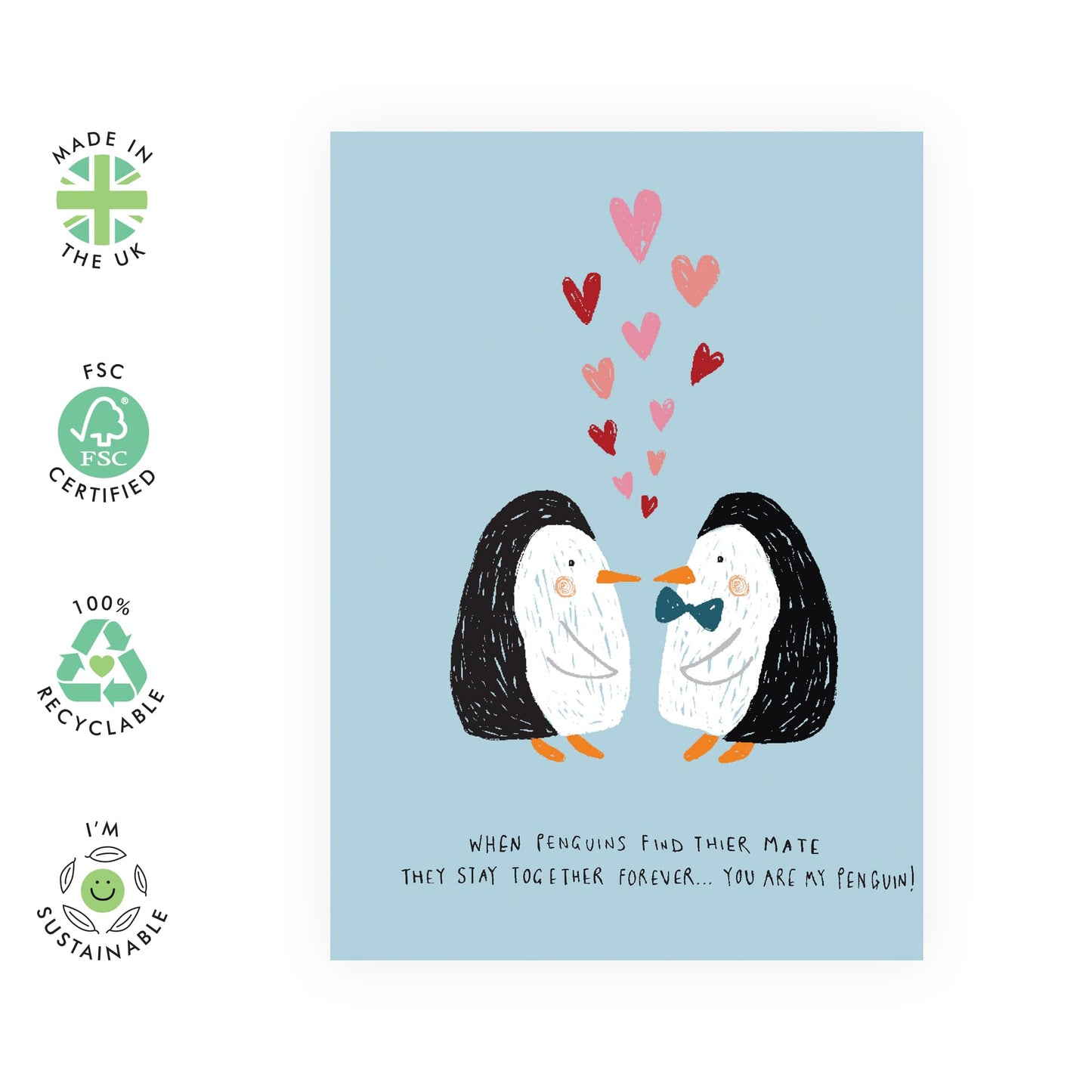 Husband Anniversary Card From Wife - Penguin Soul Mates - Romantic Valentines Day Card For Him Her - Sweet I Love You Presents For Boyfriend - Comes With Stickers By Central 23