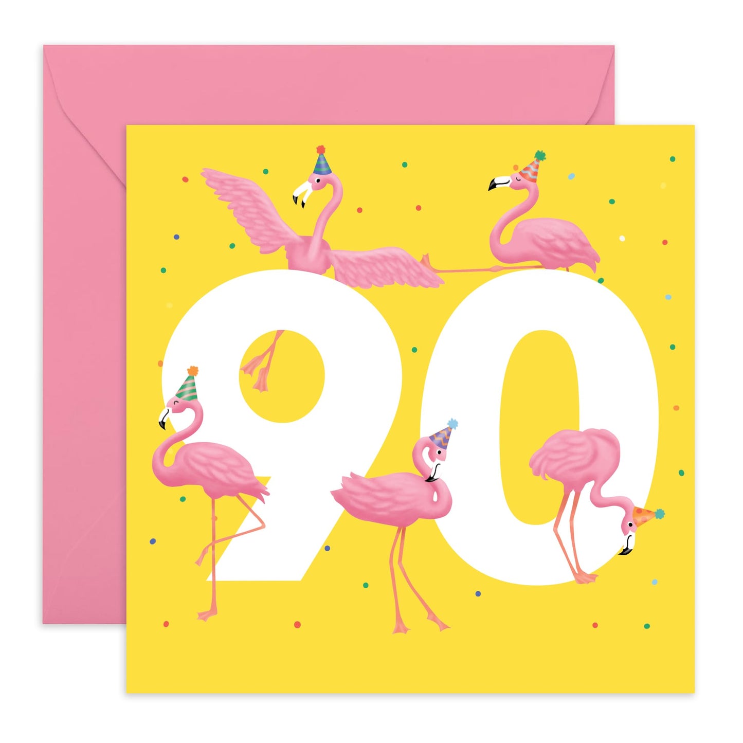 90th Birthday Cards Women - Flamingo Age 90 - Wife Birthday Greeting Card - Animal Birthday Card - Ninetieth Birthday Cards Grandma Grandmother - Comes With Fun Stickers - By Central 23