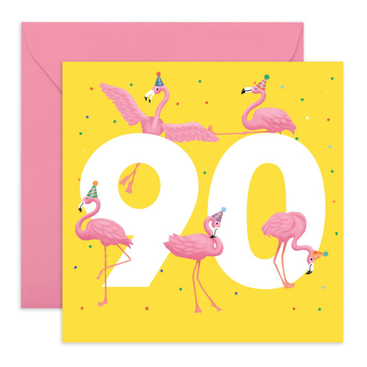 90th Birthday Cards Women - Flamingo Age 90 - Wife Birthday Greeting Card - Animal Birthday Card - Ninetieth Birthday Cards Grandma Grandmother - Comes With Fun Stickers - By Central 23