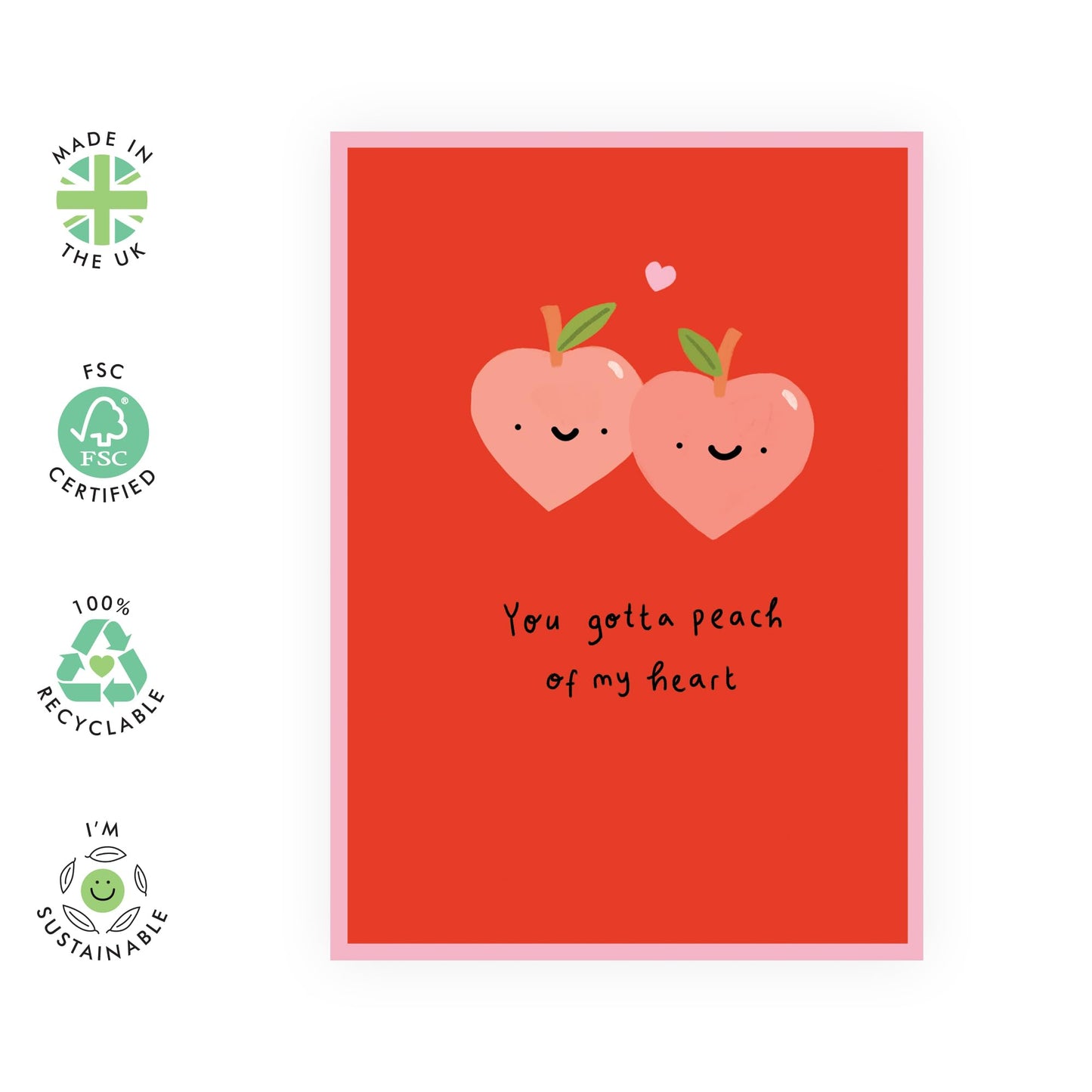 Central 23 Greeting Card - 'PEACH OF MY HEART' - Perfect for Adding a Sweet Touch to Any Occasion - Romantic Gift for Him, Her, Wife, Husband, Partners, Girlfriend, Boyfriend - Comes with Stickers