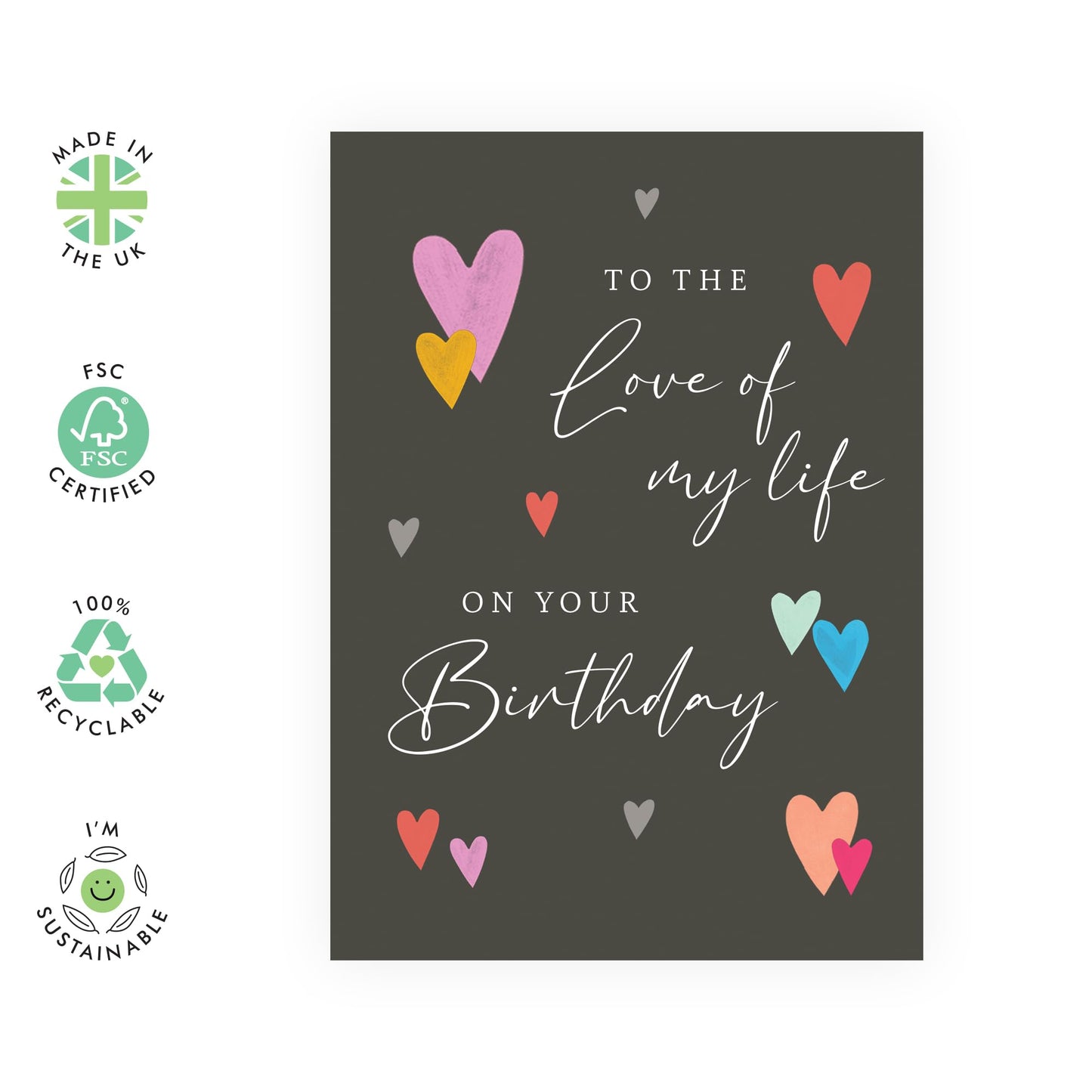 Romantic Birthday Card - 'Love Of Life Birthday' - Gifts for Wife, Husband, Girlfriend, Boyfriend, Him, Her, Spouse, Married Couples, Babe - Red & Blue Hearts - Comes with Fun Stickers