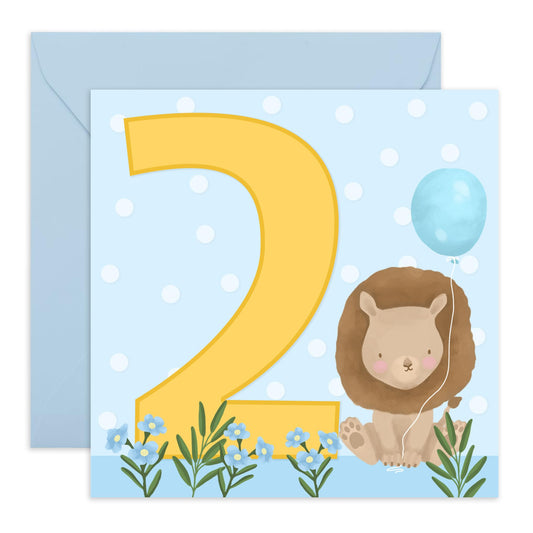2nd Birthday Card For Boys - Cute Animals Elephant - Second Birthday Card For Him - Baby Milestone Two Year Old - Gifts For Toddler Kids Grandson Nephew - Comes With Fun Stickers - By Central 23