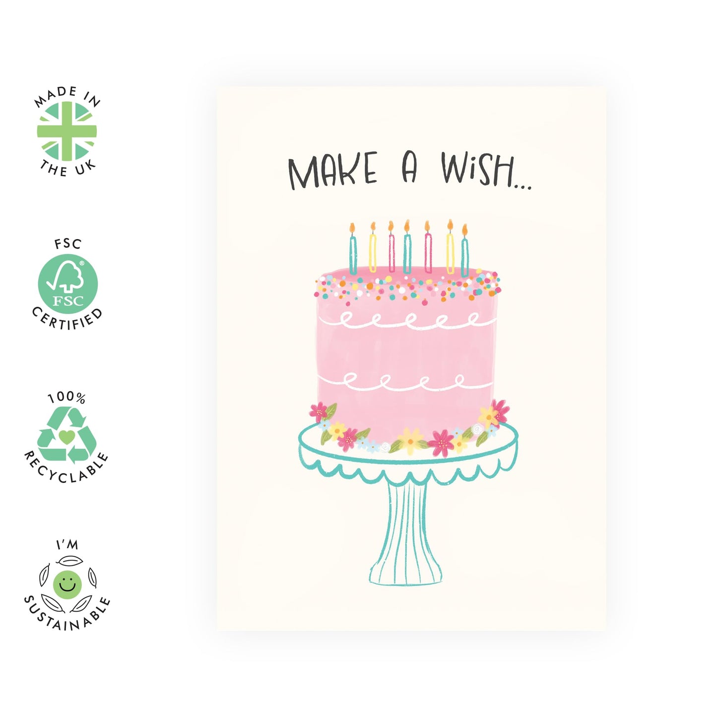 Wishing Birthday Card - 'Make A Wish' - Gifts for Friends, Family, Co-worker, Colleagues, Bestie, Bruv, Mate, Neighbours, Him, Her - Cake & Candles - Comes with Fun Stickers