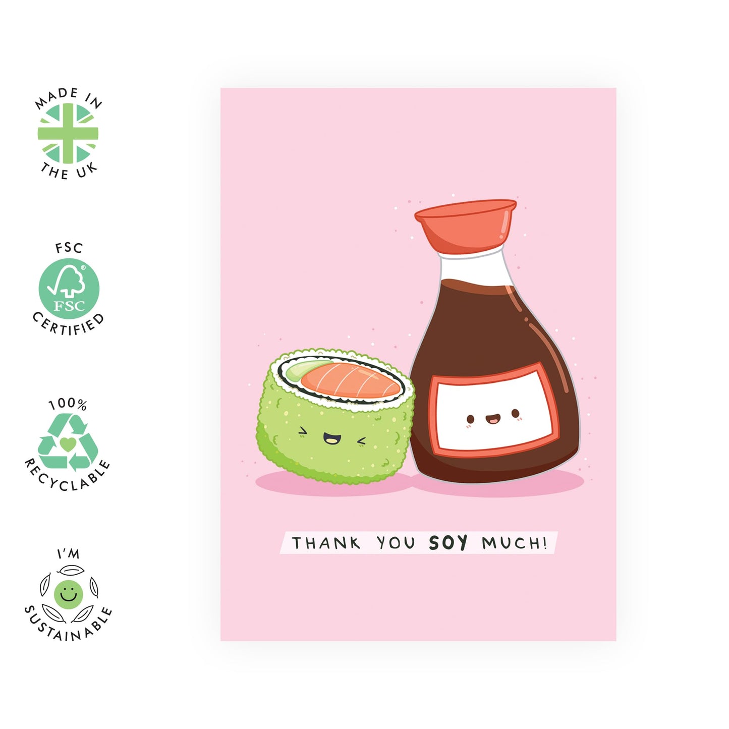 Thank You Greeting Card For Best Friend - Kawaii Thank You Soy Much - Sweet Appreciation Card For Women - Greeting Card - Gift For Mum - Sister - Best Friend - Comes With Fun Stickers - By Central 23
