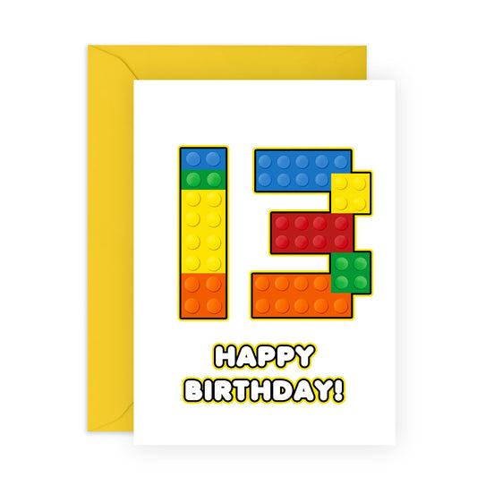 13th Birthday Card For Boys - 13 Building Block - Happy Thirteenth Birthday Card For Teens - Building Block - Gifts For Him Son Nephew Grandson - Comes With Fun Stickers - By Central 23