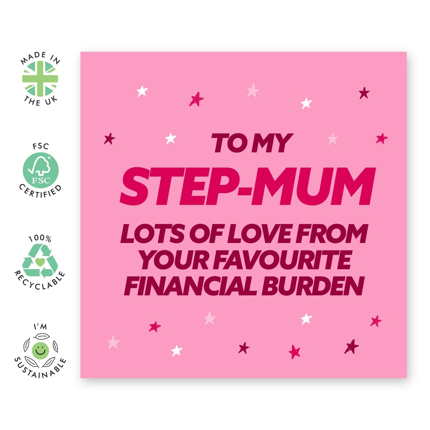 Funny Step Mum Greeting Card - 'FINANCIAL BURDEN' - Birthday Cards For Mummy, Mama, Mam, Ma, Women, Her, Ladies - Gift for Mother’s Day from Son Daughter - Broke Child - Comes with Stickers