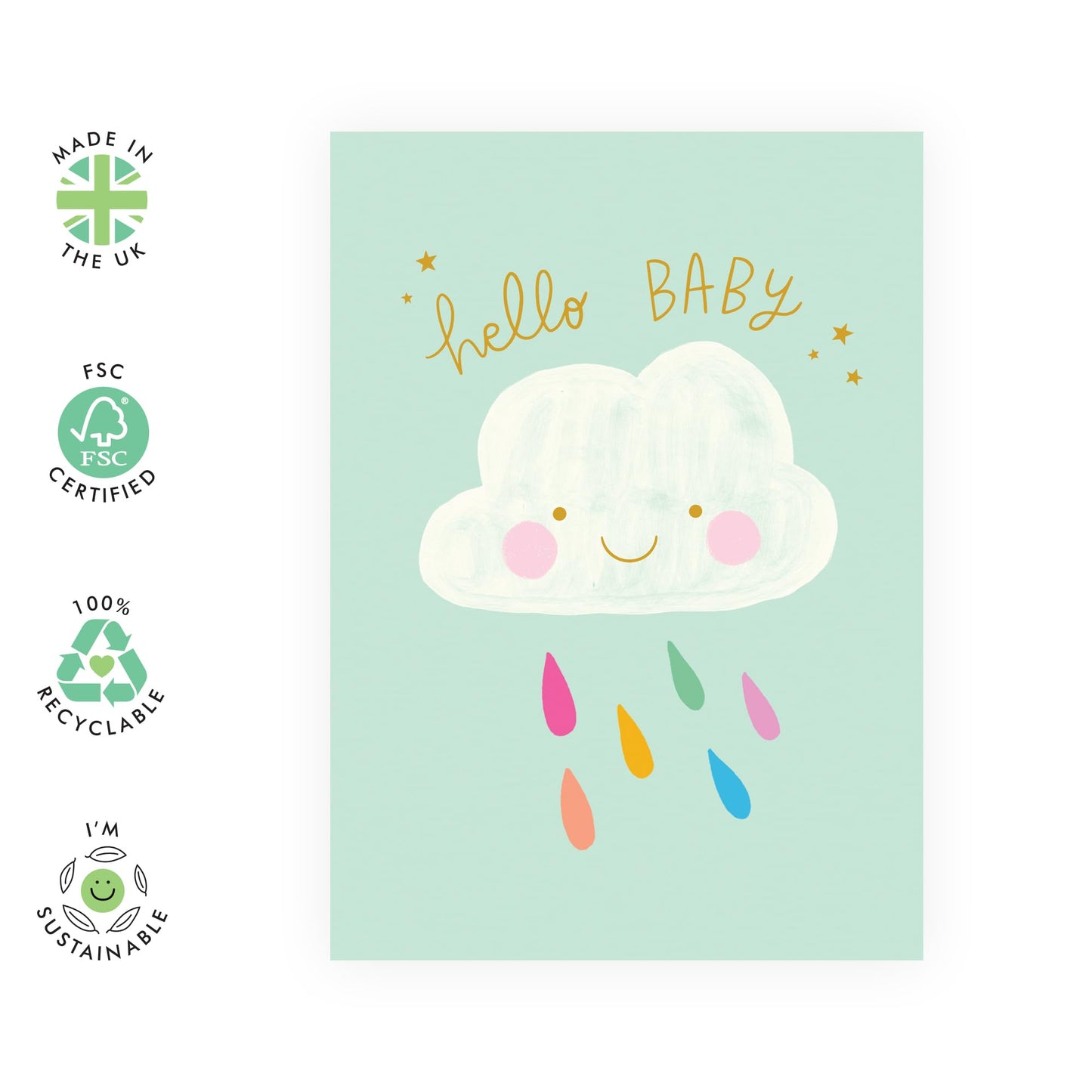 Sweet Greeting Card - 'HELLO BABY CLOUD' - Perfect for Welcoming a New Lovely Baby with a Touch of Softness and Joy - Ideal for Announcements or Baby Showers - Comes with Stickers by Central 23