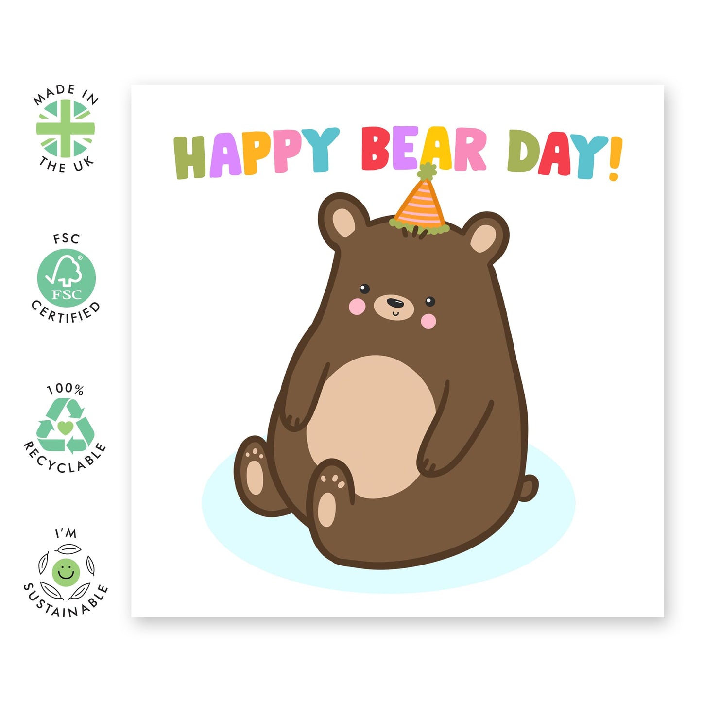 Kids Birthday Cards - Happy Bear Day! - Cute Greeting Cards For Girl Boy - Daughter Bday Card - Cheeky Grandson Birthday Cards - Comes With Fun Stickers - By Cetral 23