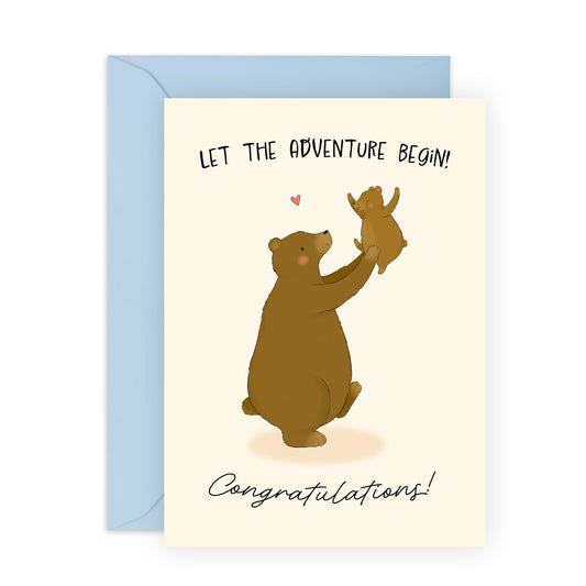 New Baby Congratulations Card – Cute Bear Design - Baby Shower Card for New Parents, Mum & Dad, Friends, Son, Daughter, Colleagues, Neighbour, Welcome Little One - Comes with Stickers