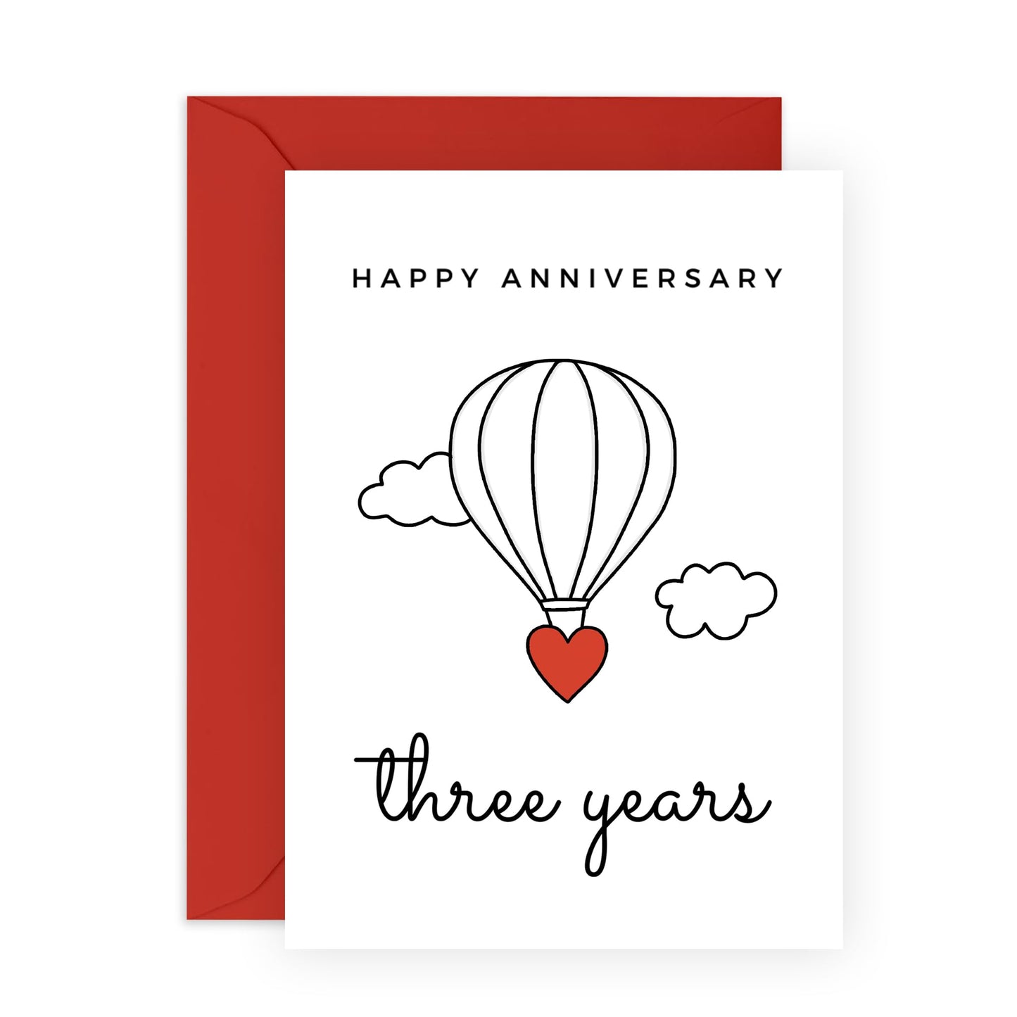 Sweet 3rd Anniversary Card for Her or Him - 'Love Air Balloon' - Gifts for Girlfriend, Boyfriend, Husband, Wife, Spouse, Babe, Lovebug, Darling, Hun, Other Half - Third - Comes with Fun Stickers