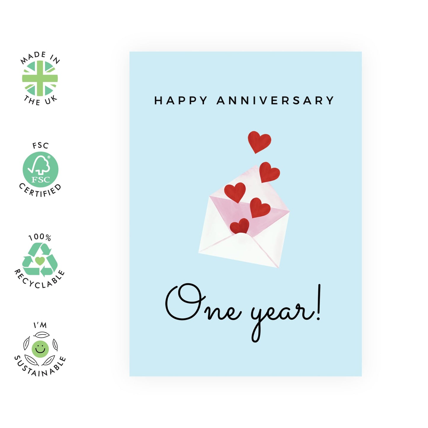 1st Anniversary Card for Her or Him - 'One Year Love' - Gifts for Girlfriend, Boyfriend, Husband, Wife, Spouse, Babe, Lovebug, Darling, Hun, Other Half - 1 Year of Us - Comes with Fun Stickers