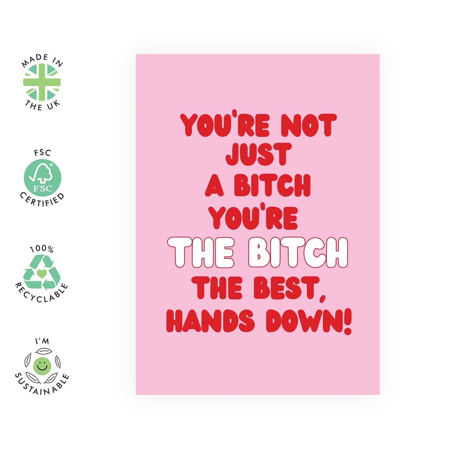 Funny Birthday Cards For Her - You're The B*tch - Friend Birthday Card Female - Rude Greeting Cards For Sister Daughter Wife Girlfriend - Congratulations Card - Comes With Stickers - By Central 23