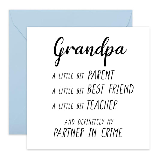 Greeting Card - 'GRANDPA PARTNER IN CRIME' - Perfect for Celebrating Your Mischievous and Beloved Grandpa - Ideal for Adding Humor and Warmth to His Special Day - Comes With Stickers By Central 23