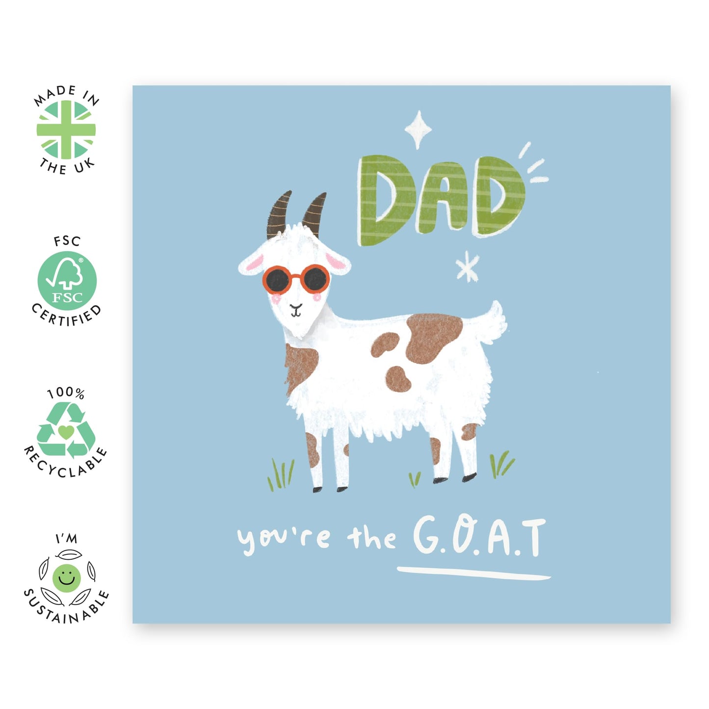 Hilarious Animal Birthday Card - 'Goat Dad' - Gifts for Him, Father, Pops, Daddy, Old Man, Husbands - Greatest of All Time - Comes with Fun Stickers