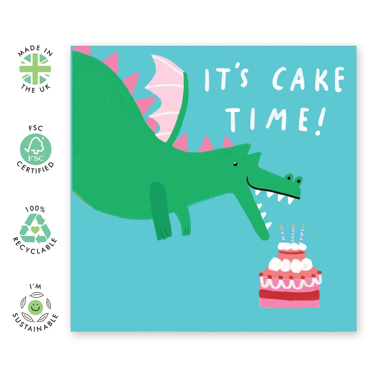 Birthday Card - 'CAKE TIME DRAGON' - Perfect for Celebrating Birthdays with a Roaring Good Time - Ideal for Kids Who Love Dragons and Cake For Kids Boys and Girls - Comes With Stickers By Central 23