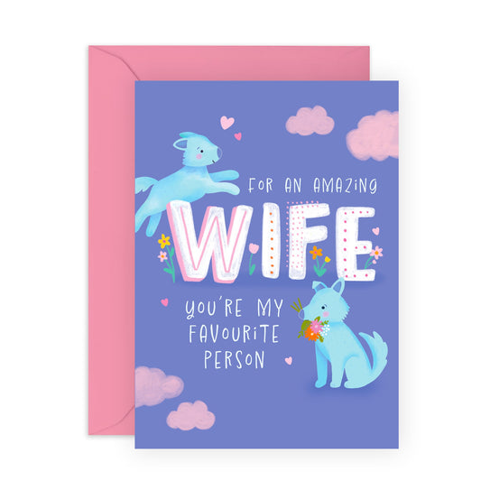 Romantic Greeting Card - 'WOLVES LOVE WIFE' - Ideal for Expressing Deep Love Affection with a Touch of Wild Wolf Charm - Perfect for Anniversaries or Just Because - Comes with Stickers by Central 23
