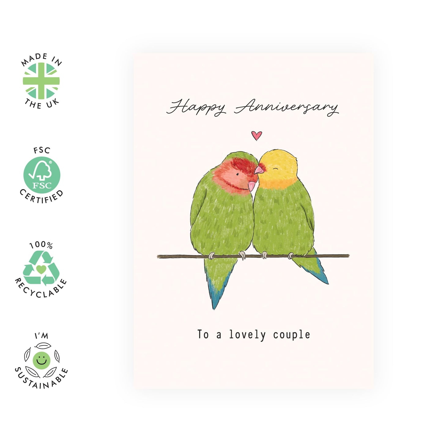 Anniversary Card for Them– Romantic Greeting Card “To A Lovely Couple Love Birds” - Gifts for Friends, Brother, Sister, Cousin, Bestie, BFF, Him, Her - Kissing -Comes with Stickers