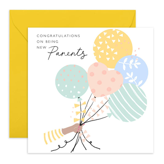Congratulations Card For New Parents - Sweet Baby Shower Card For Newborn Baby Girl Or Boy - Balloons - Congrats Well Done Gifts For Pregnancy Expecting - Comes With Stickers - By Central 23