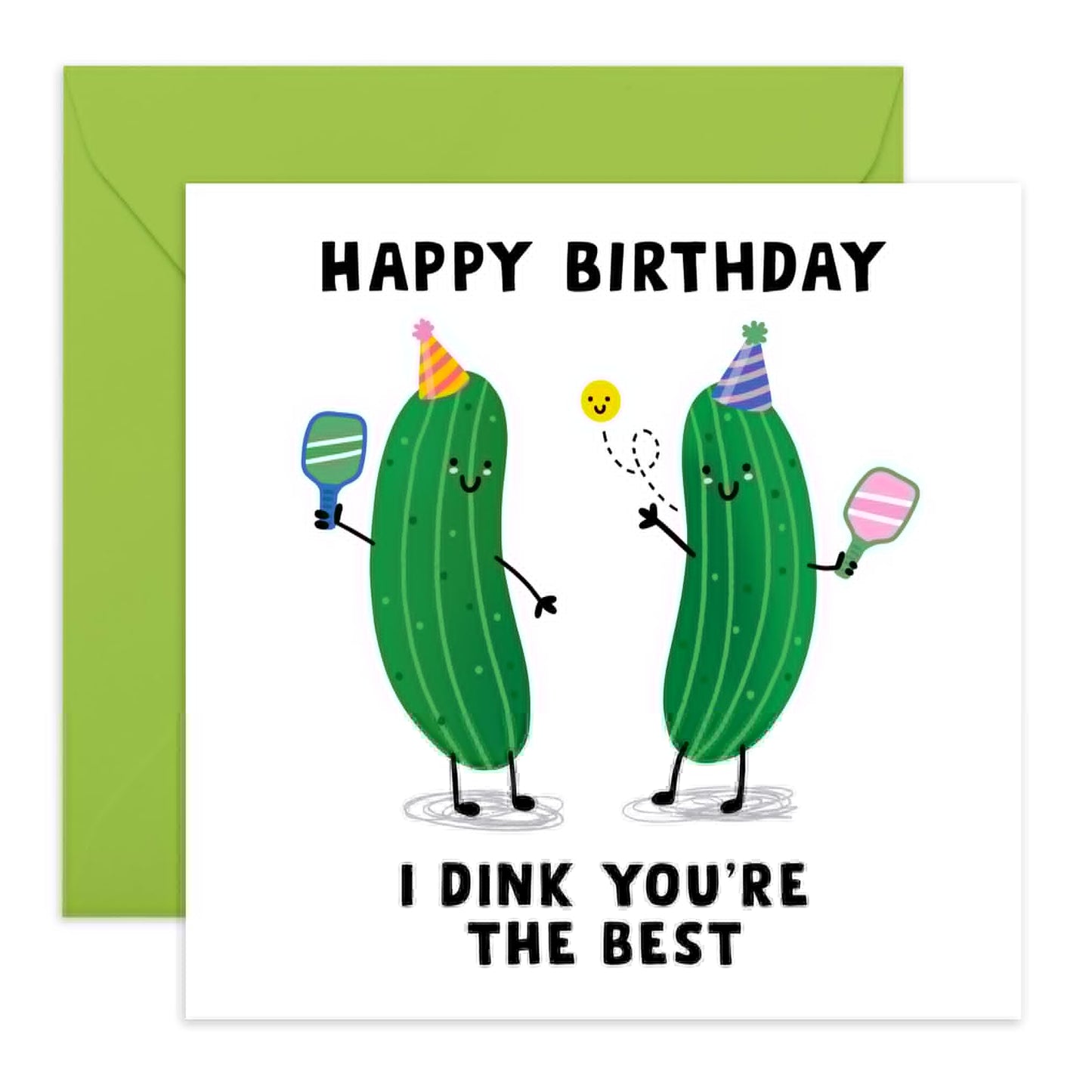 Cute Cucumbers Birthday Card - 'I Dink You're The Best' - Funny Gift for Besties, Best Friends, Mates, Buddies,Bro, Bruv, Sister, Sis - Tennis Ball - Comes with Fun Stickers